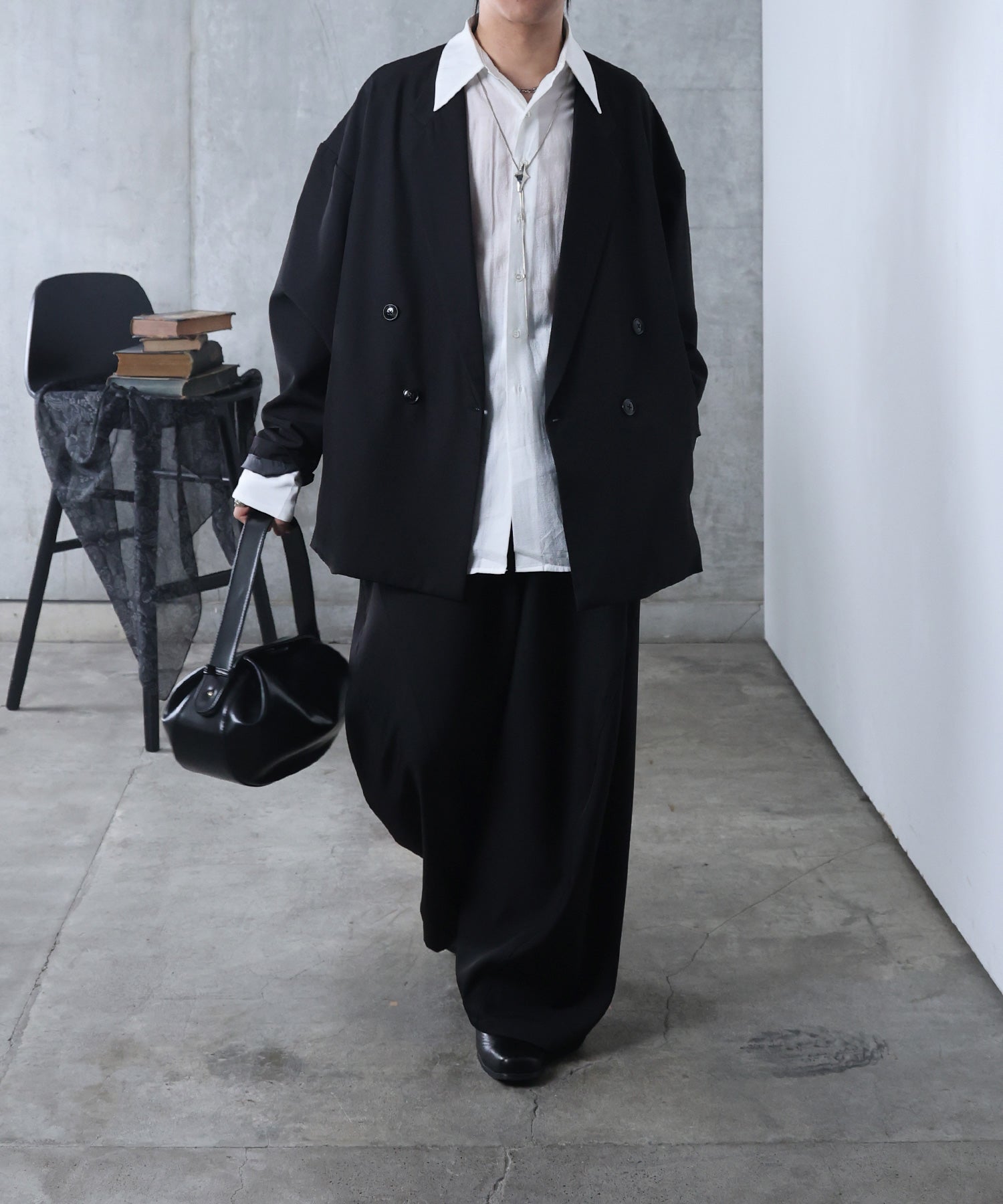 ルーズシルエット スウィッチング ダブルテーラードジャケット