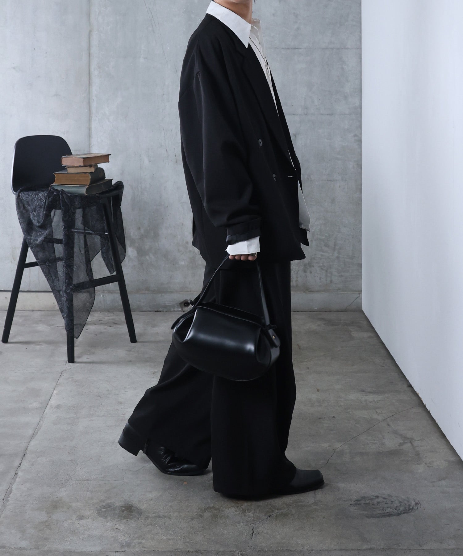 ルーズシルエット スウィッチング ダブルテーラードジャケット