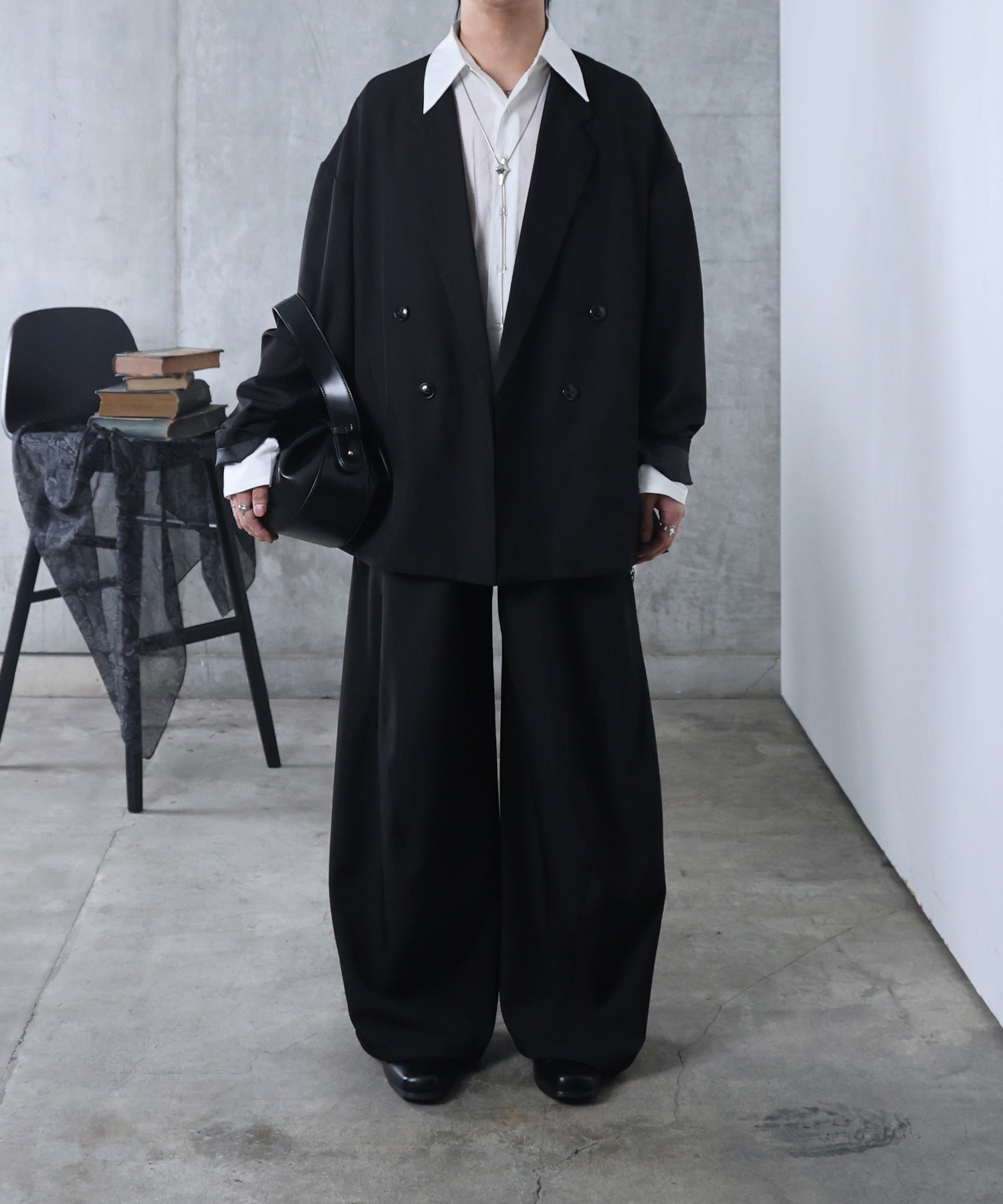 ルーズシルエット スウィッチング ダブルテーラードジャケット