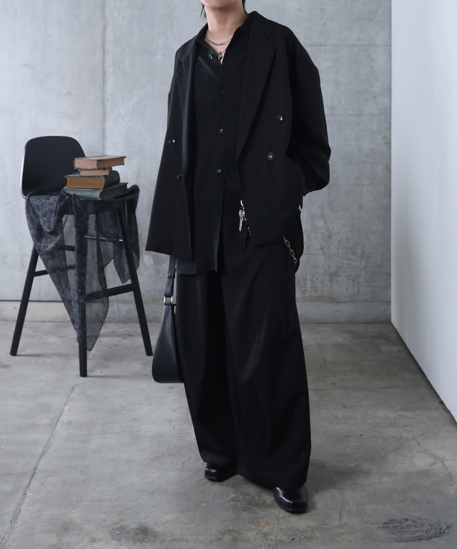 ルーズシルエット スウィッチング ダブルテーラードジャケット