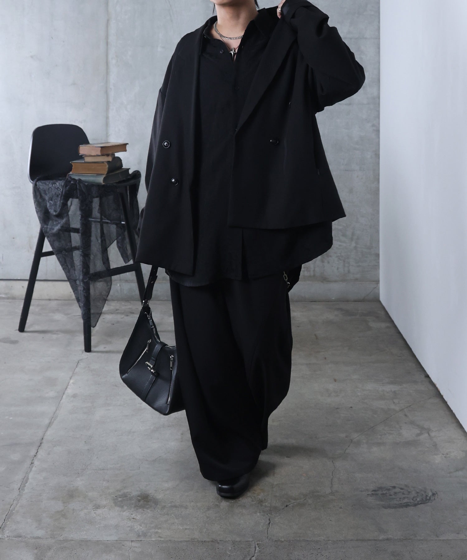 ルーズシルエット スウィッチング ダブルテーラードジャケット