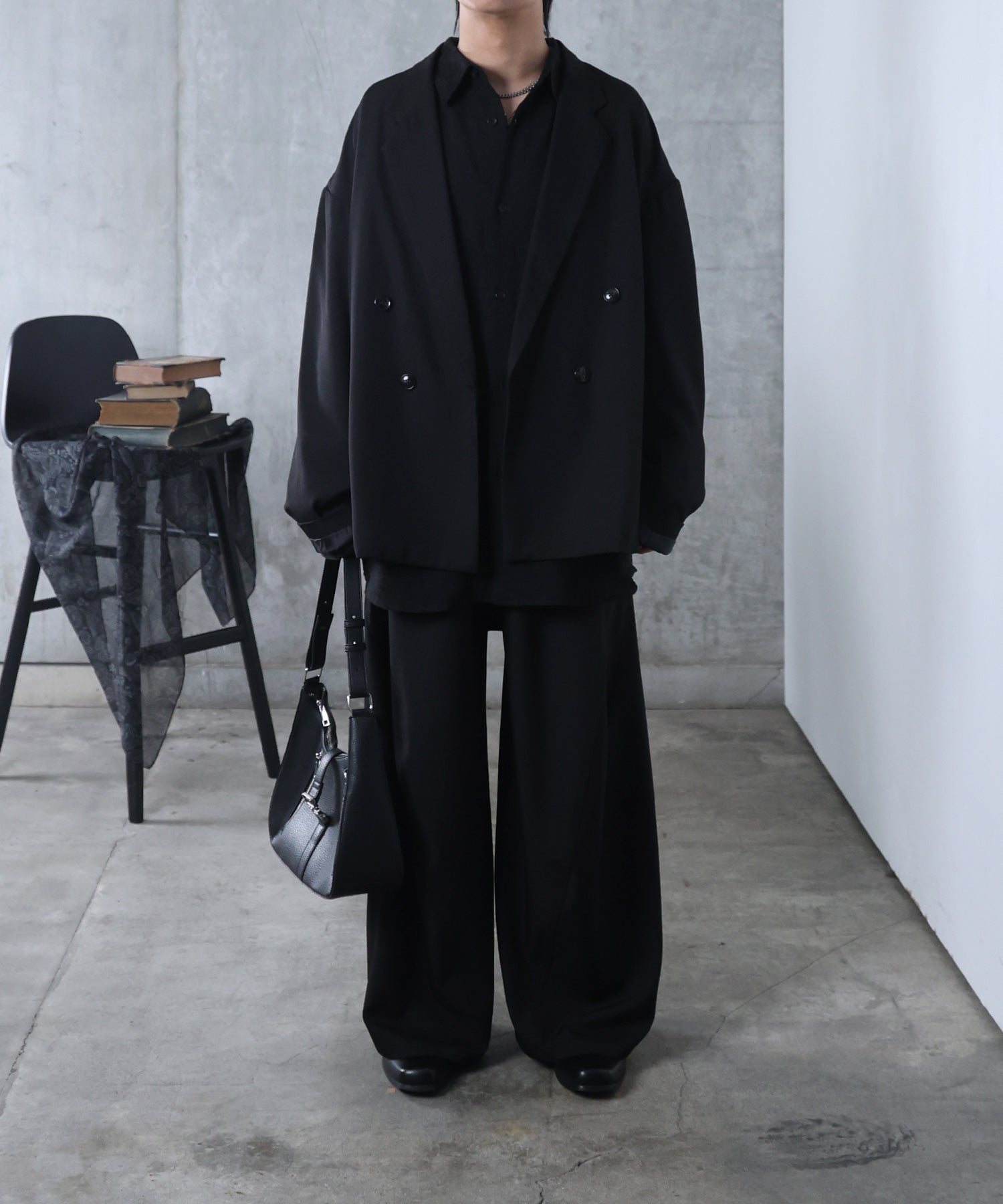 ルーズシルエット スウィッチング ダブルテーラードジャケット