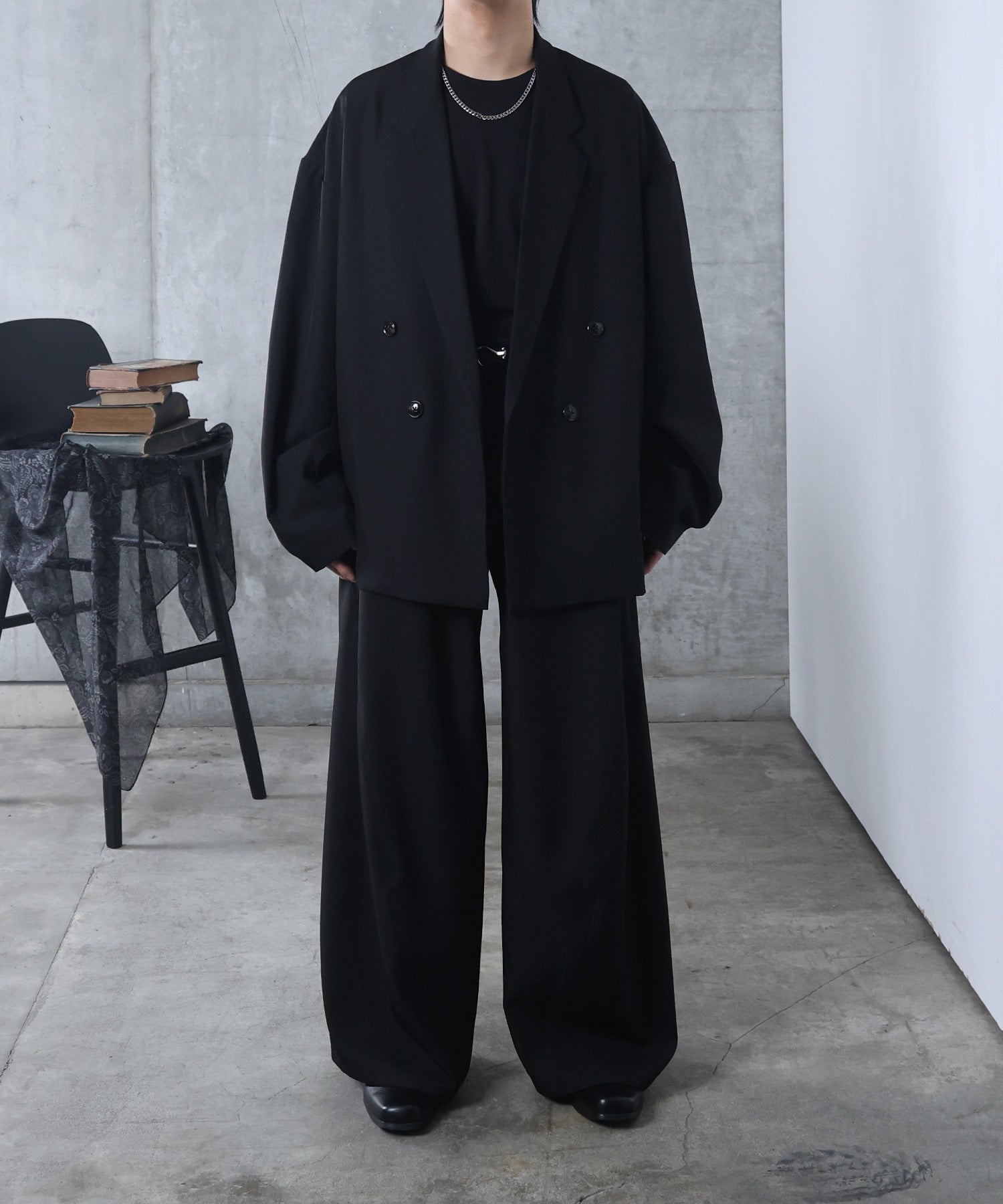 ルーズシルエット スウィッチング ダブルテーラードジャケット