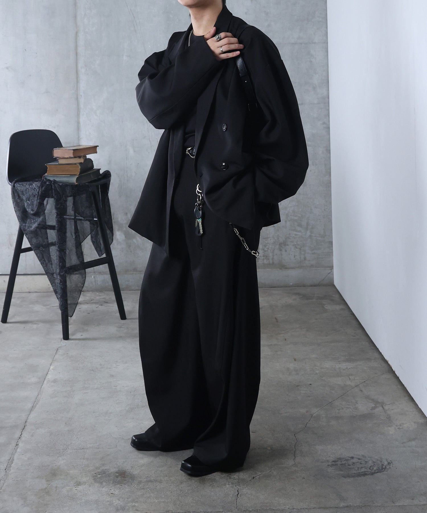 ルーズシルエット スウィッチング ダブルテーラードジャケット