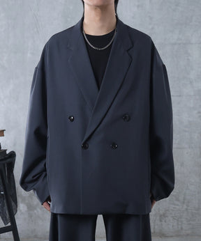 ルーズシルエット スウィッチング ダブルテーラードジャケット