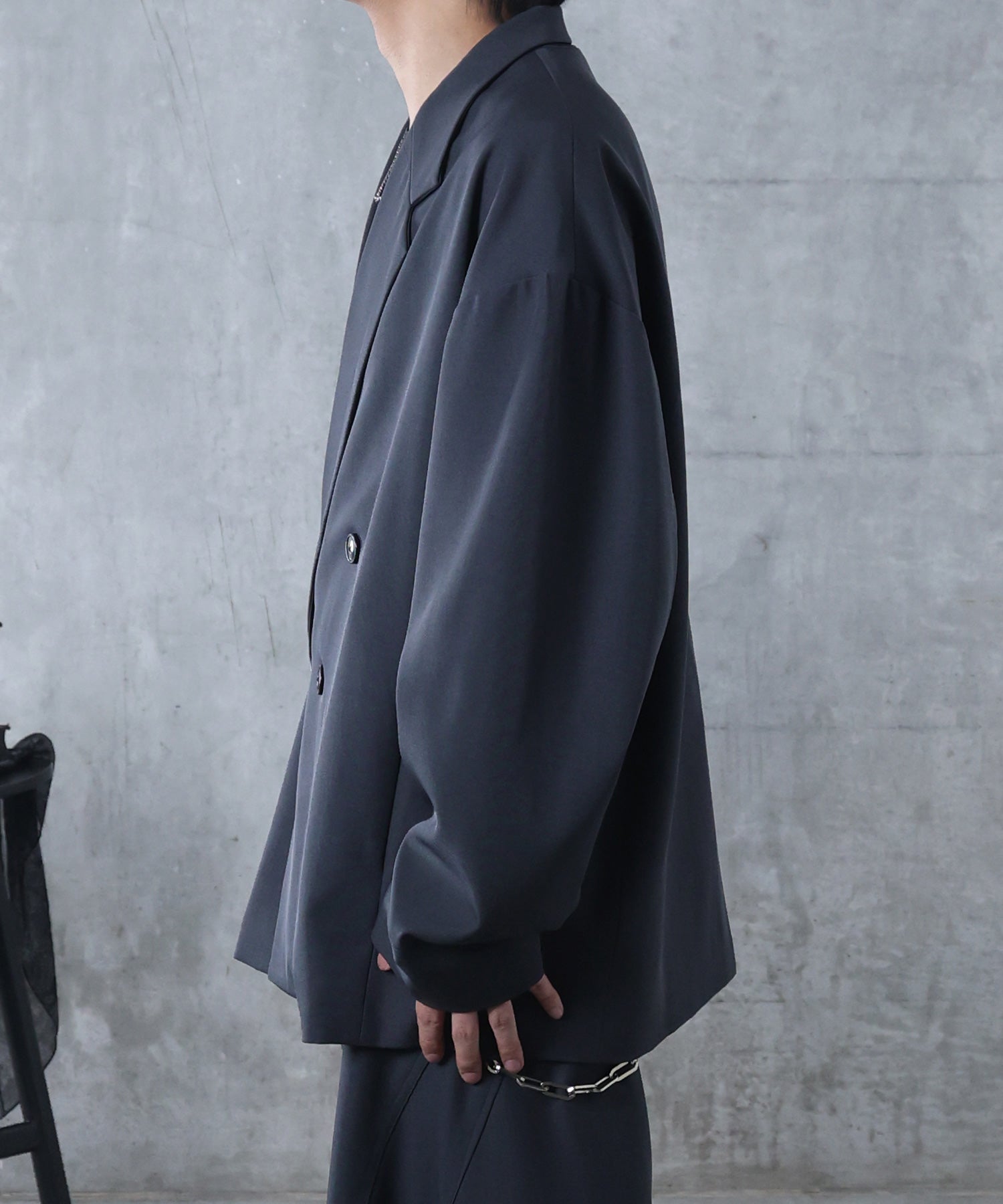 ルーズシルエット スウィッチング ダブルテーラードジャケット