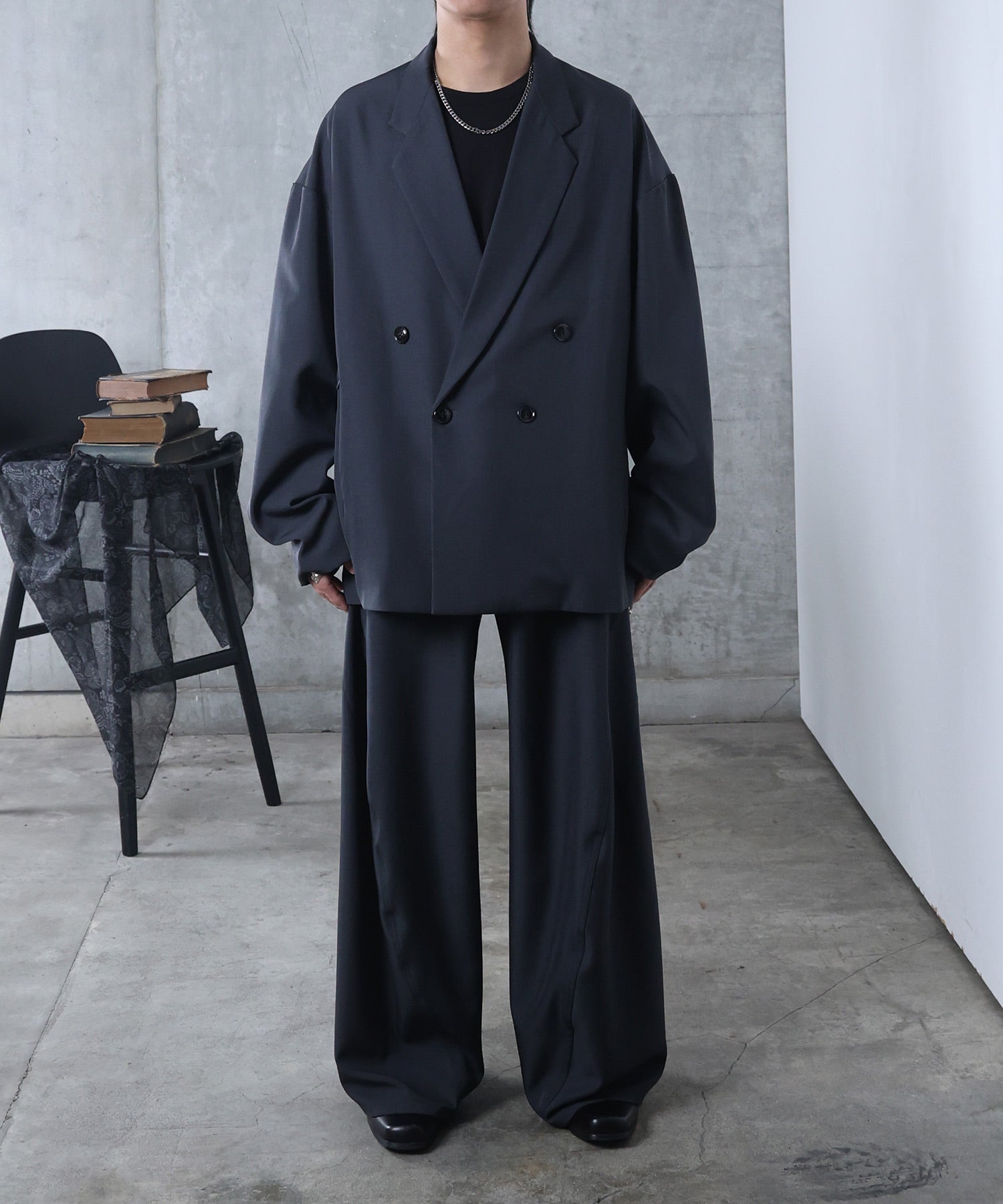 ルーズシルエット スウィッチング ダブルテーラードジャケット