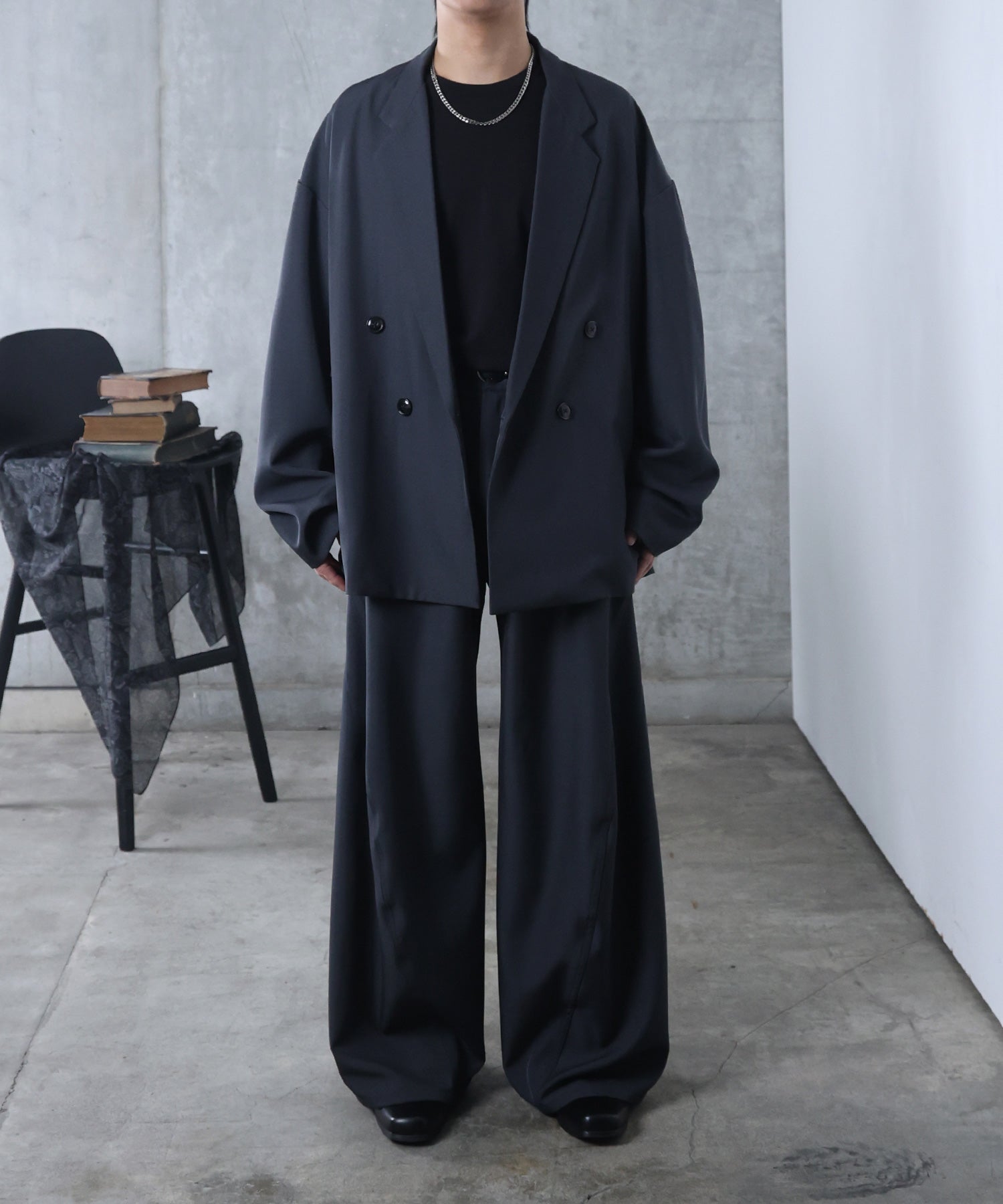 ルーズシルエット スウィッチング ダブルテーラードジャケット