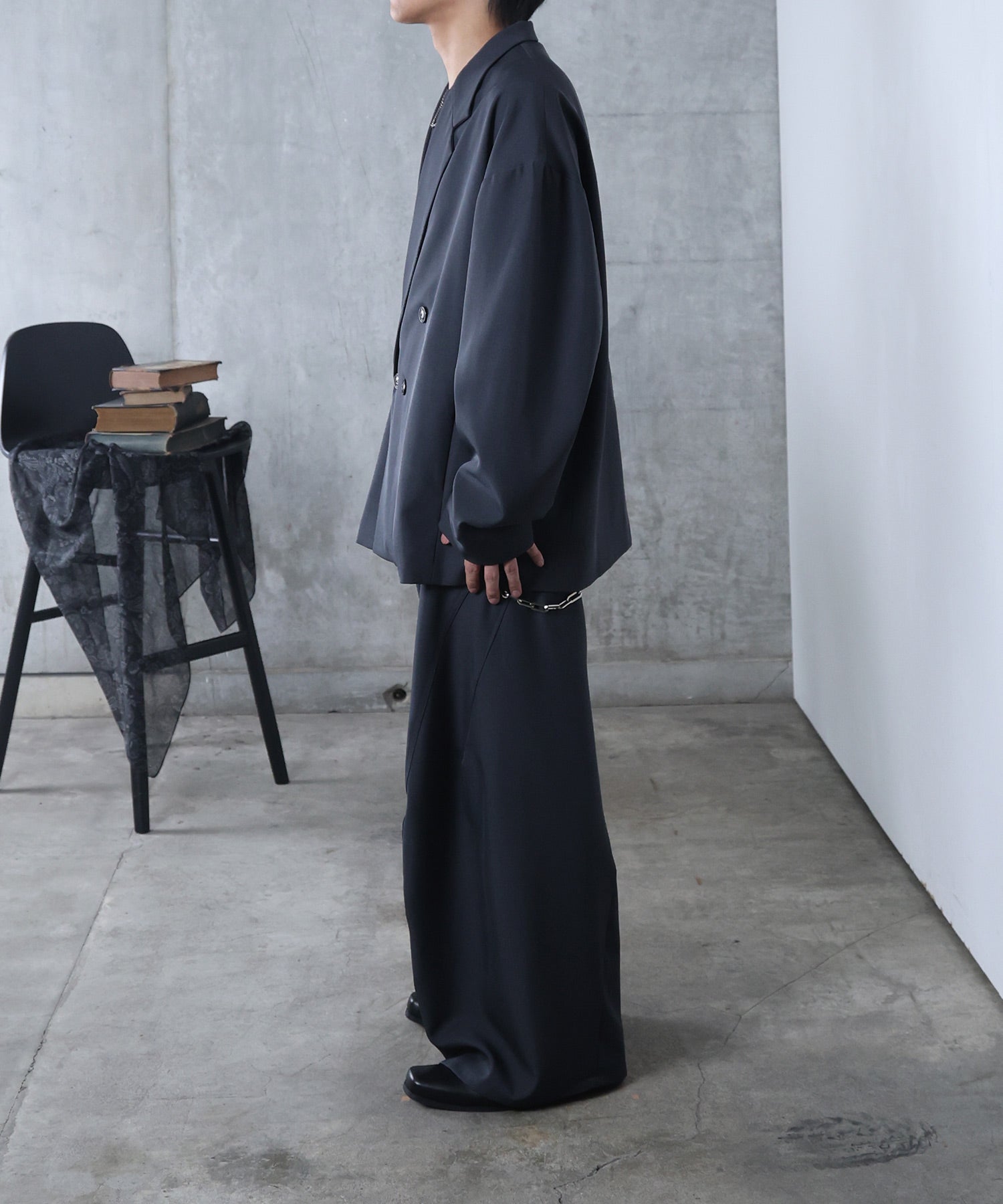 ルーズシルエット スウィッチング ダブルテーラードジャケット