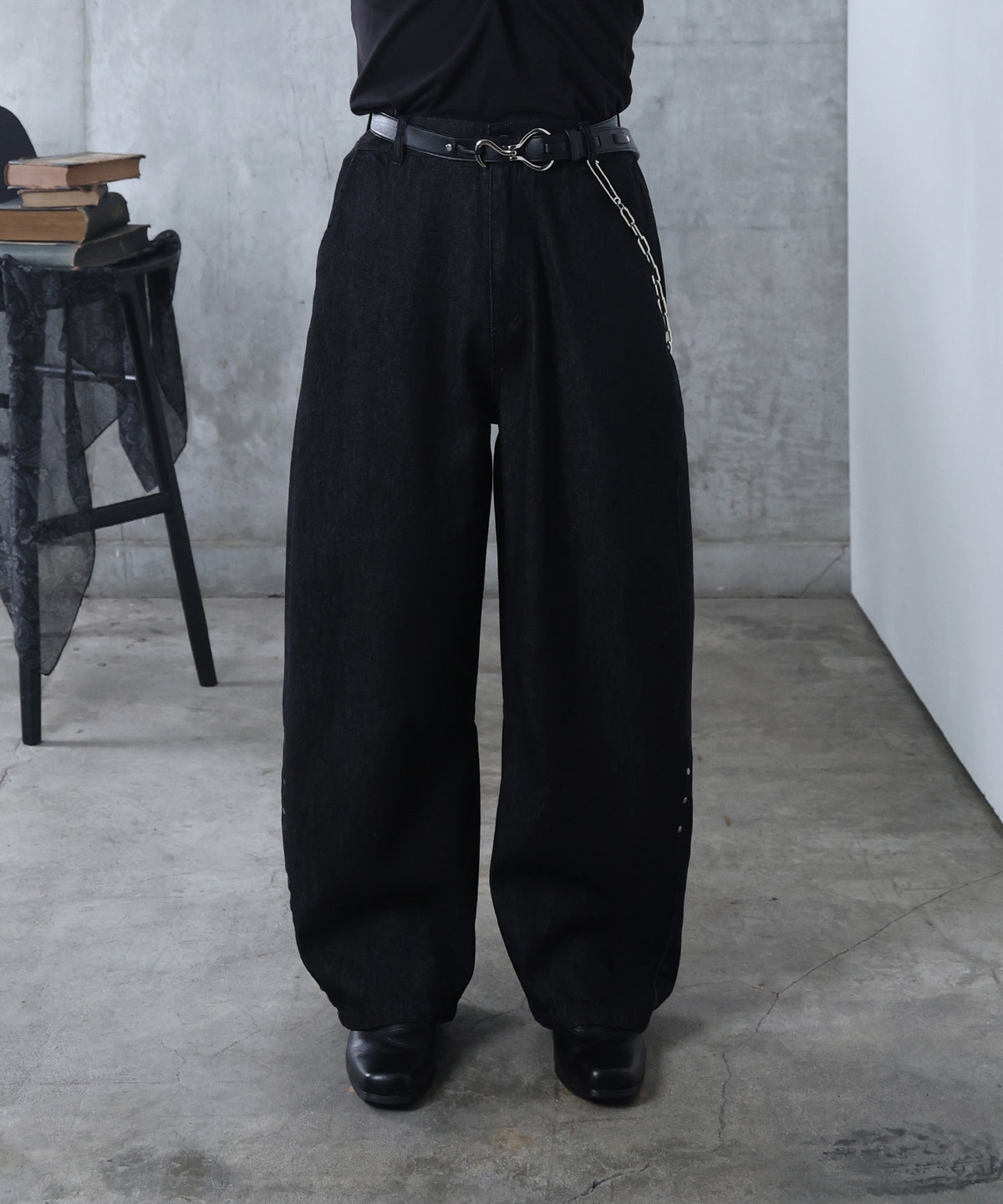 リジット / ワンウォッシュ バレルレッグ リベットデニムパンツ