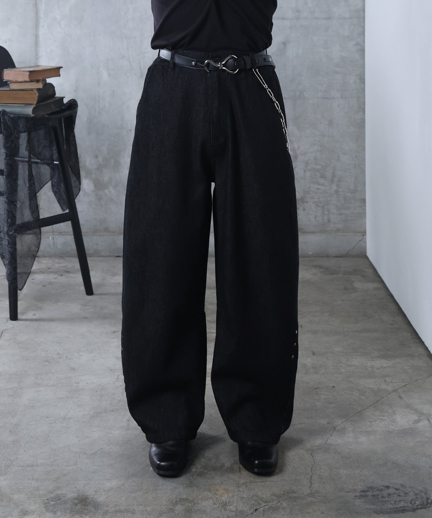 リジット / ワンウォッシュ バレルレッグ リベットデニムパンツ