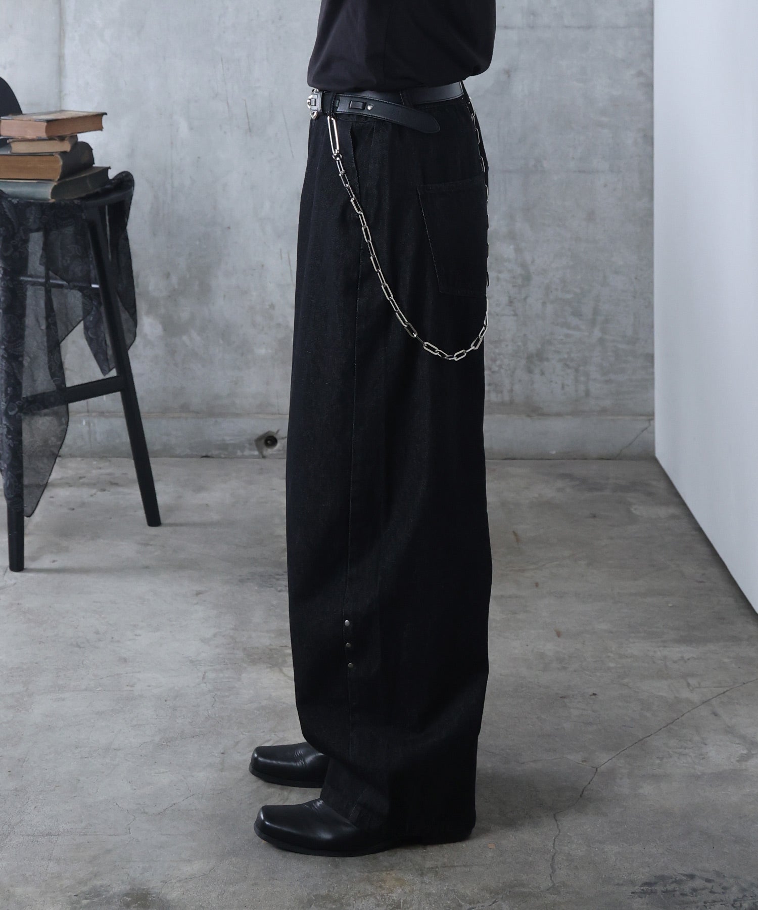 リジット / ワンウォッシュ バレルレッグ リベットデニムパンツ