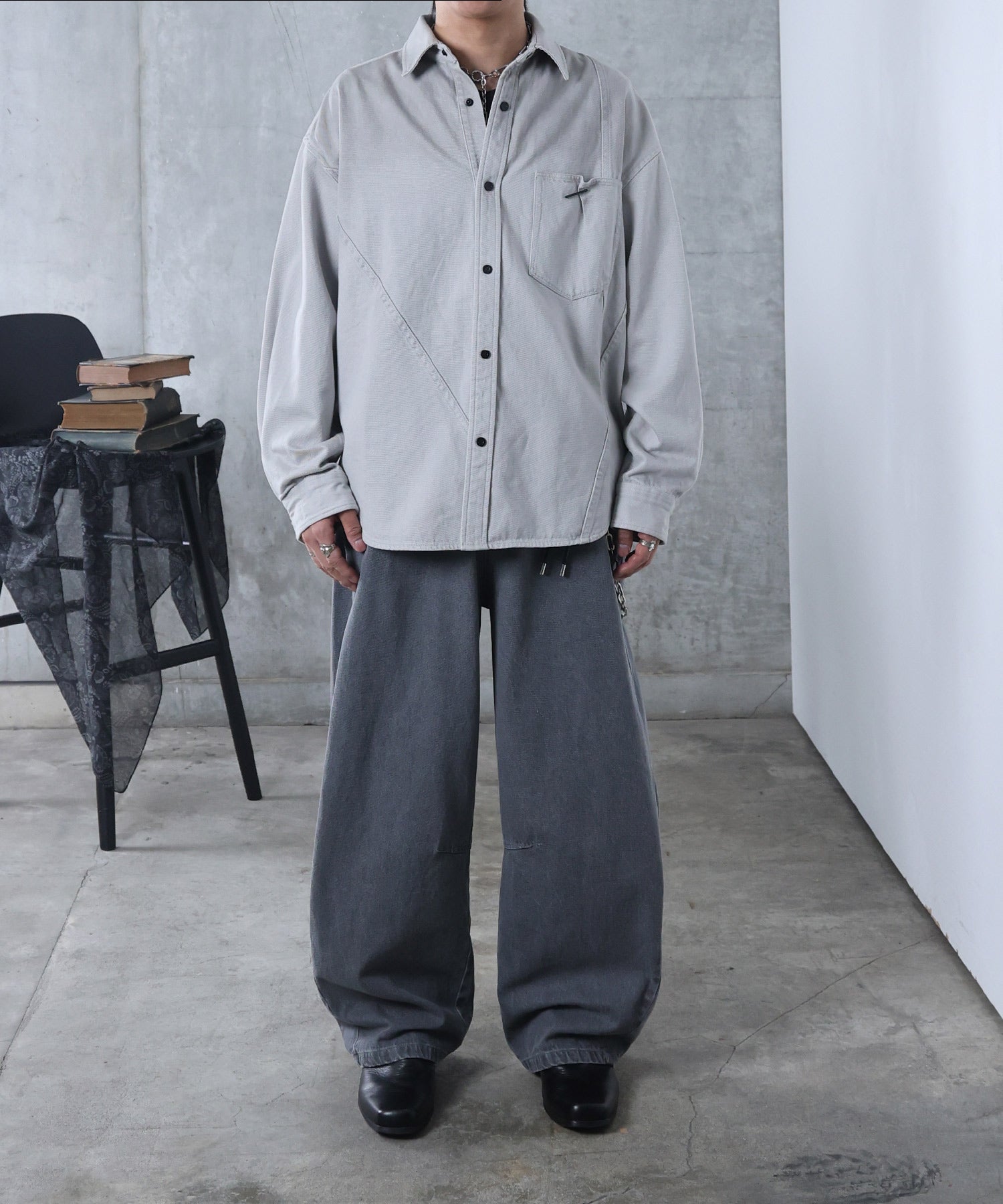 リジット / ワンウォッシュ バレルレッグ リベットデニムパンツ