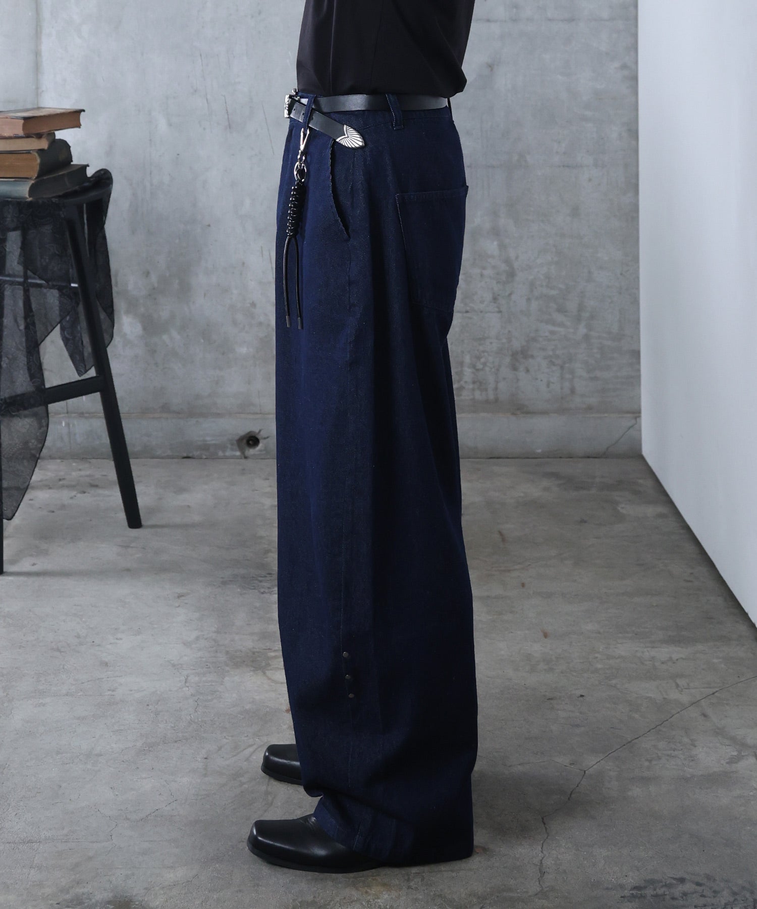 リジット / ワンウォッシュ バレルレッグ リベットデニムパンツ