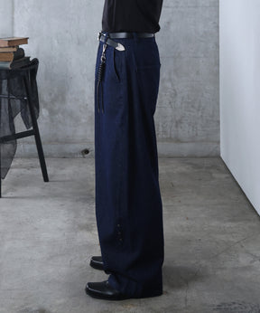 リジット / ワンウォッシュ バレルレッグ リベットデニムパンツ