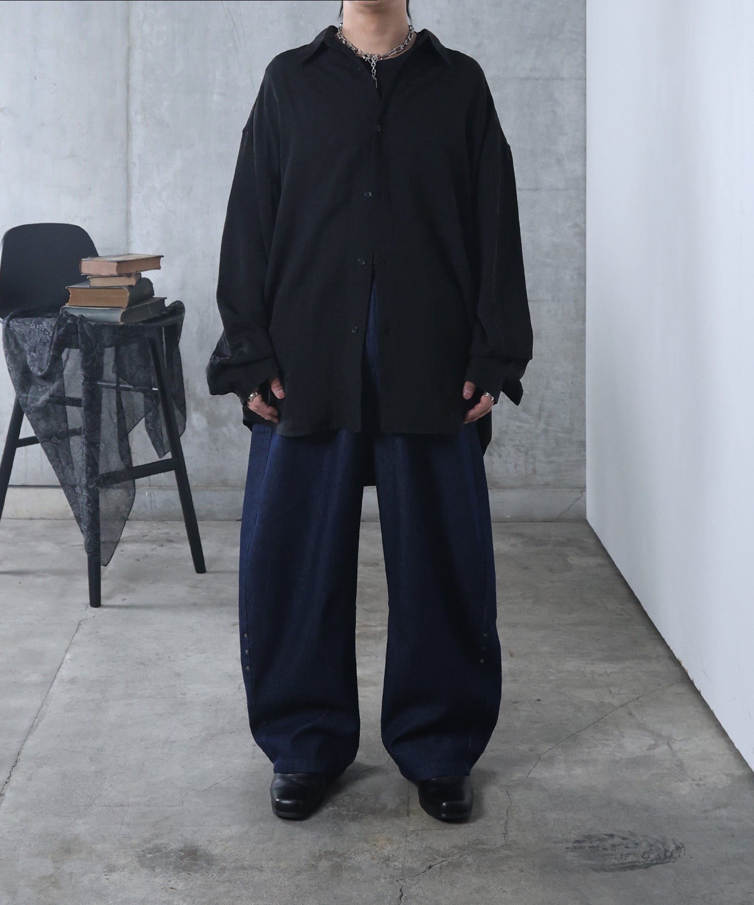 リジット / ワンウォッシュ バレルレッグ リベットデニムパンツ