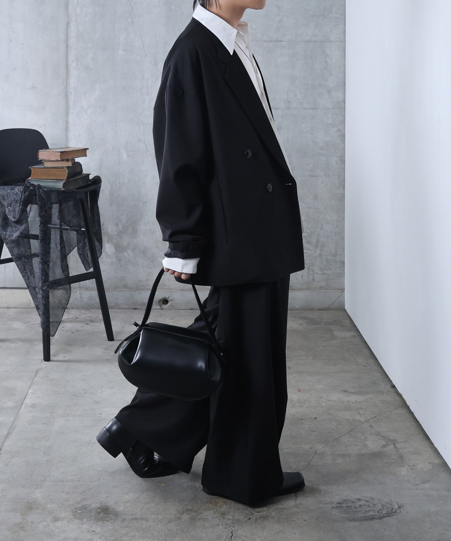 3Dパターン タック ワイド カーブパンツ