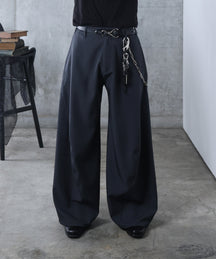 3Dパターン タック ワイド カーブパンツ