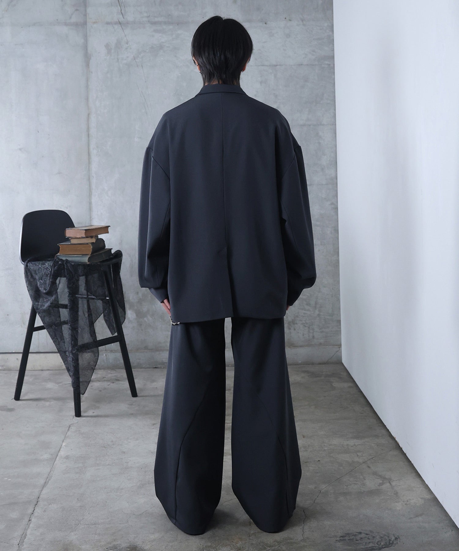 3Dパターン タック ワイド カーブパンツ