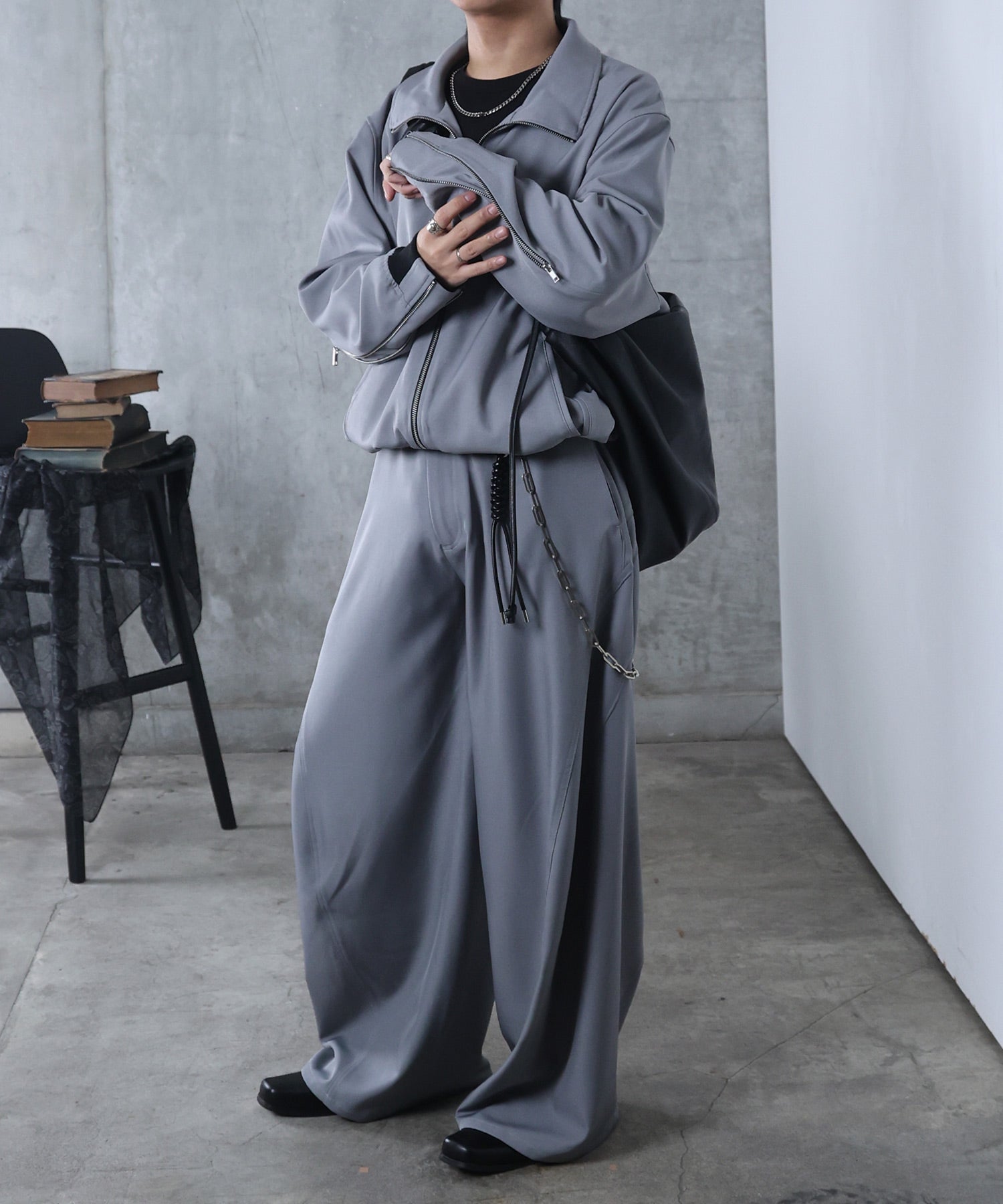 3Dパターン タック ワイド カーブパンツ