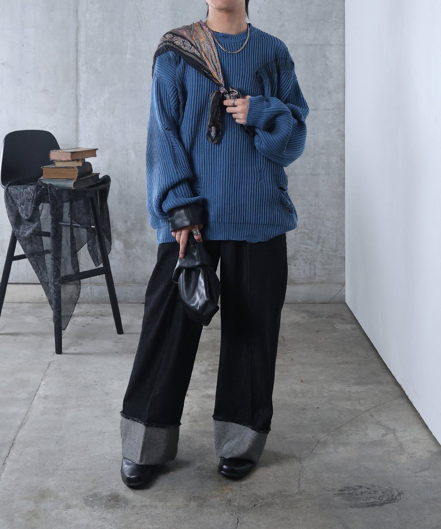 ダメージ スプレー加工 ニット プルオーバー