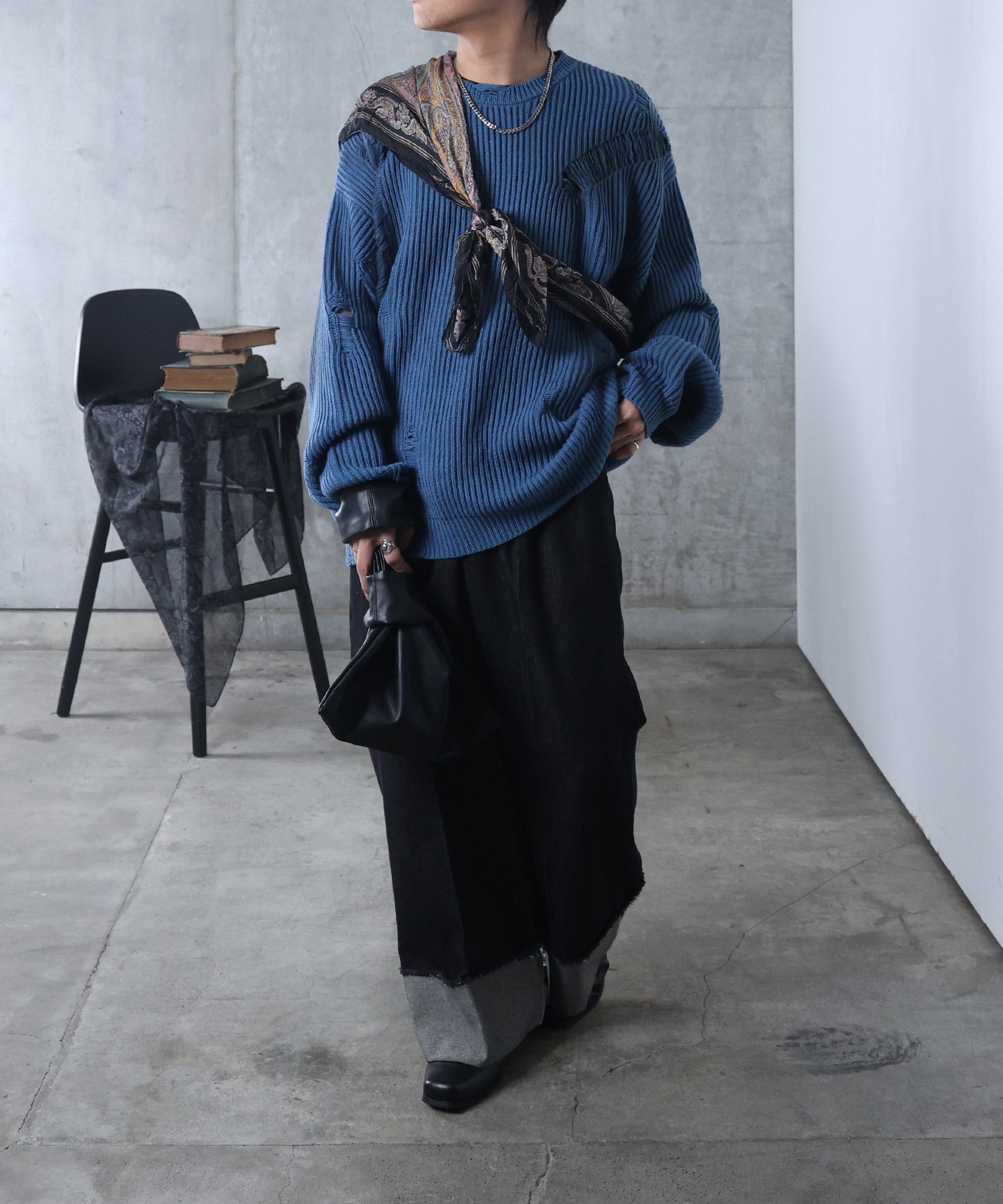 ダメージ スプレー加工 ニット プルオーバー