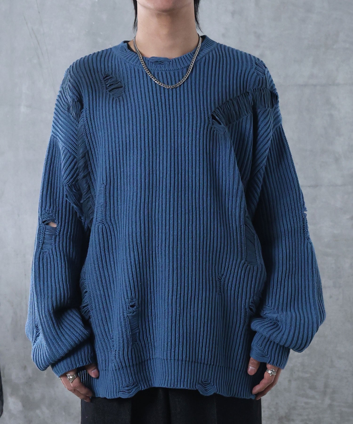 ダメージ スプレー加工 ニット プルオーバー