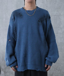 ダメージ スプレー加工 ニット プルオーバー