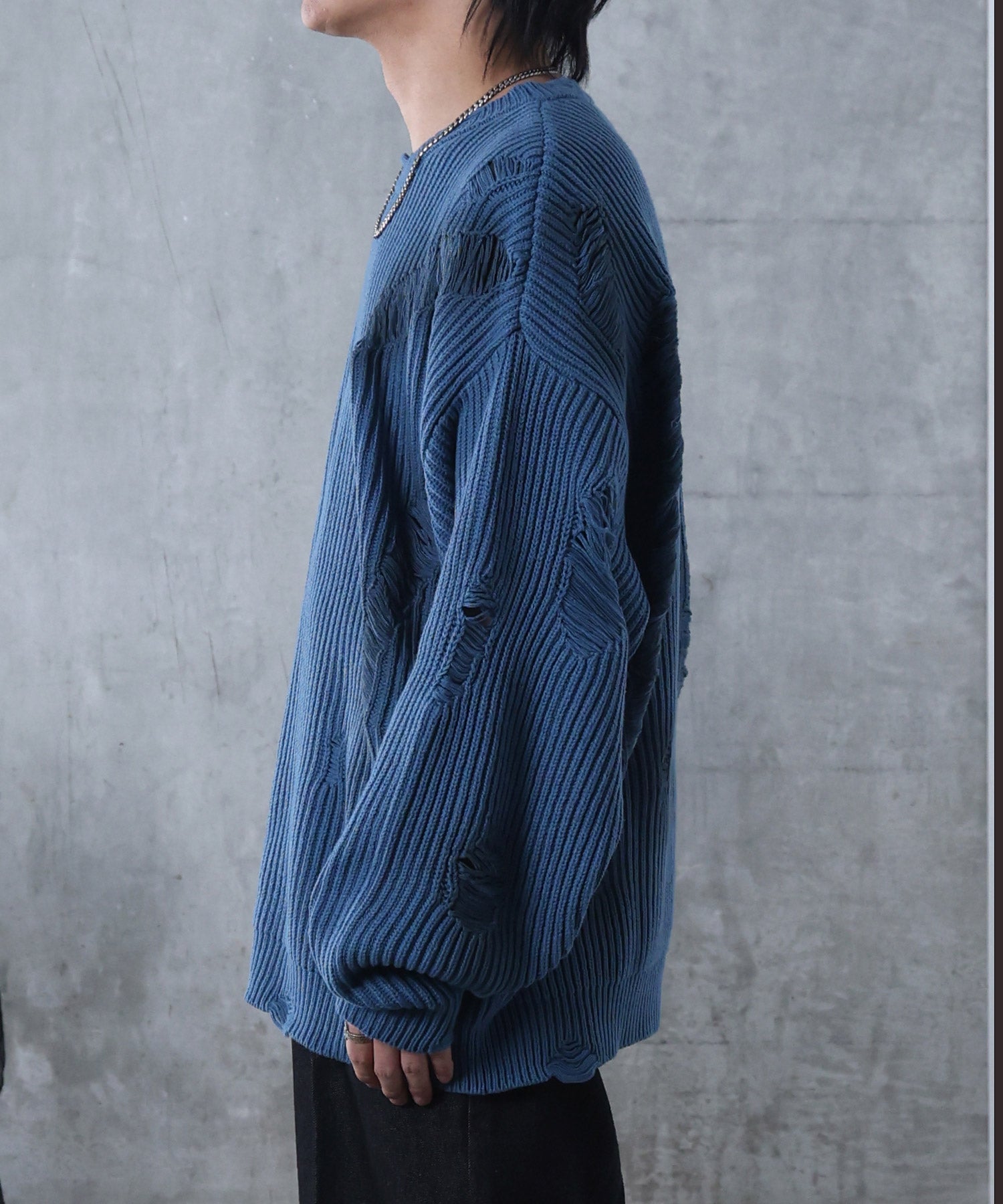 ダメージ スプレー加工 ニット プルオーバー