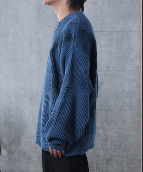 ダメージ スプレー加工 ニット プルオーバー