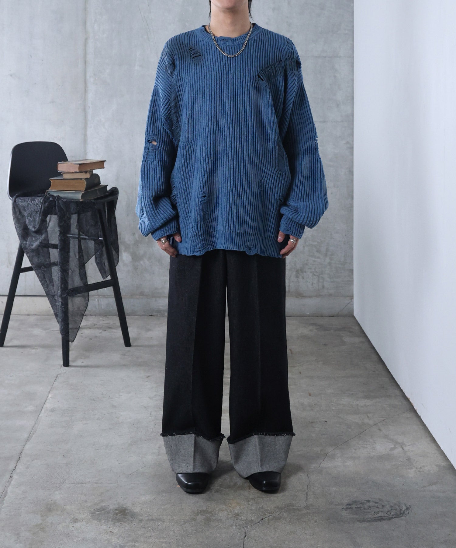 ダメージ スプレー加工 ニット プルオーバー