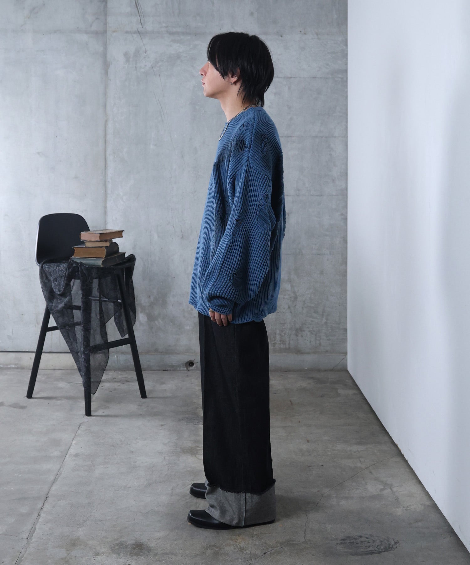 ダメージ スプレー加工 ニット プルオーバー