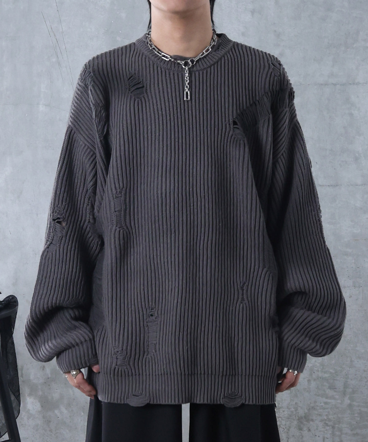 ダメージ スプレー加工 ニット プルオーバー