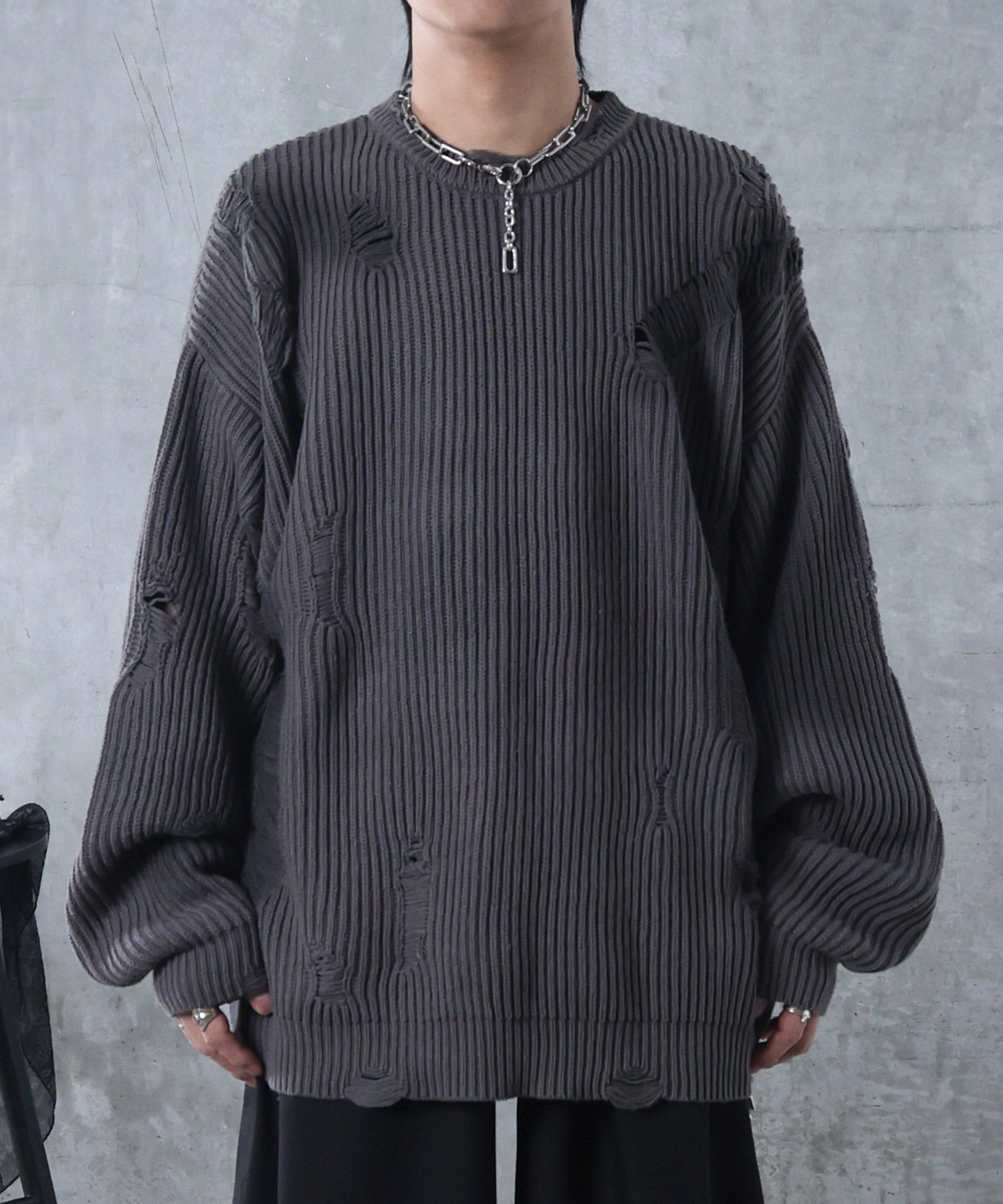 ダメージ スプレー加工 ニット プルオーバー