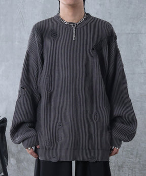 ダメージ スプレー加工 ニット プルオーバー
