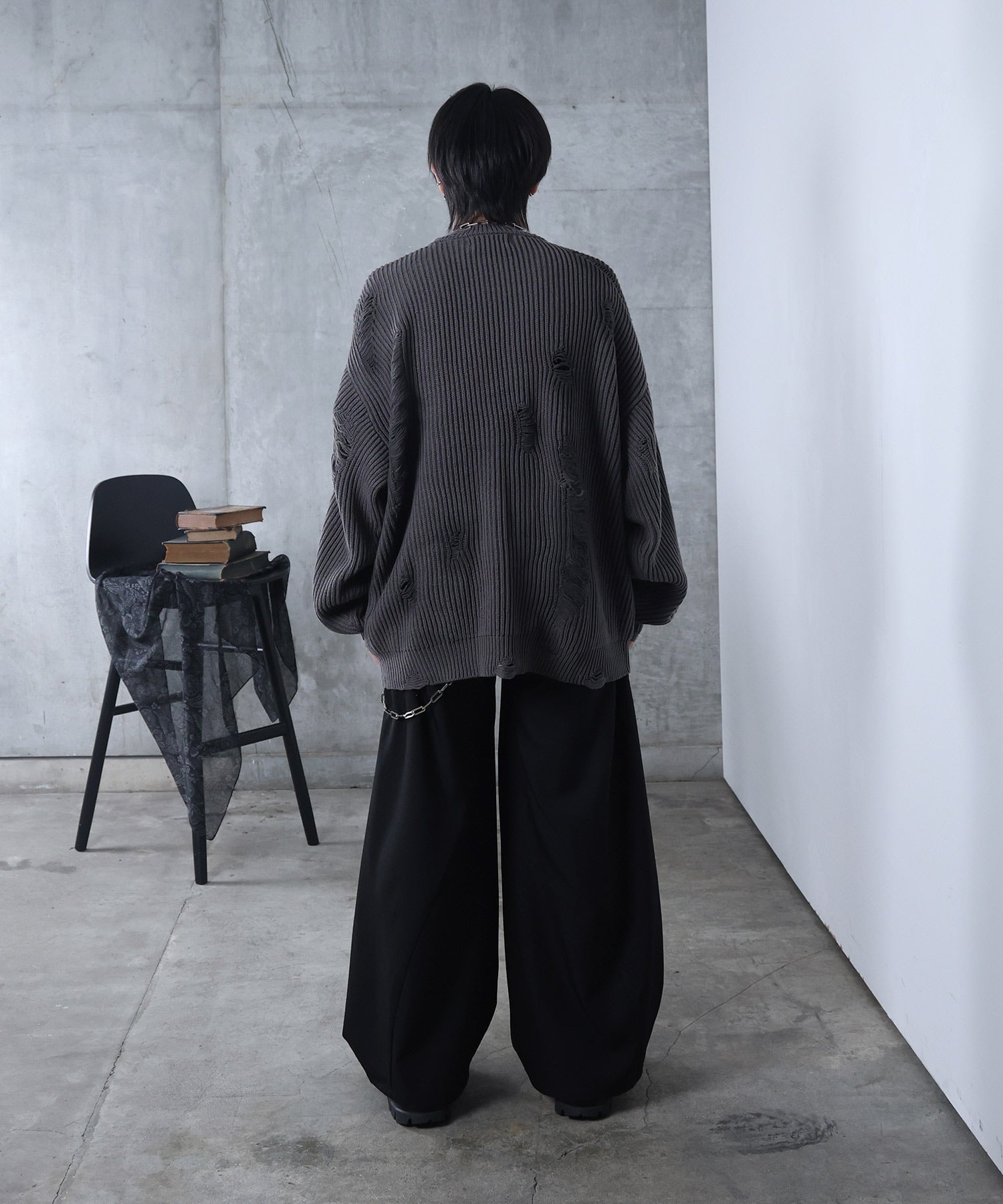 ダメージ スプレー加工 ニット プルオーバー