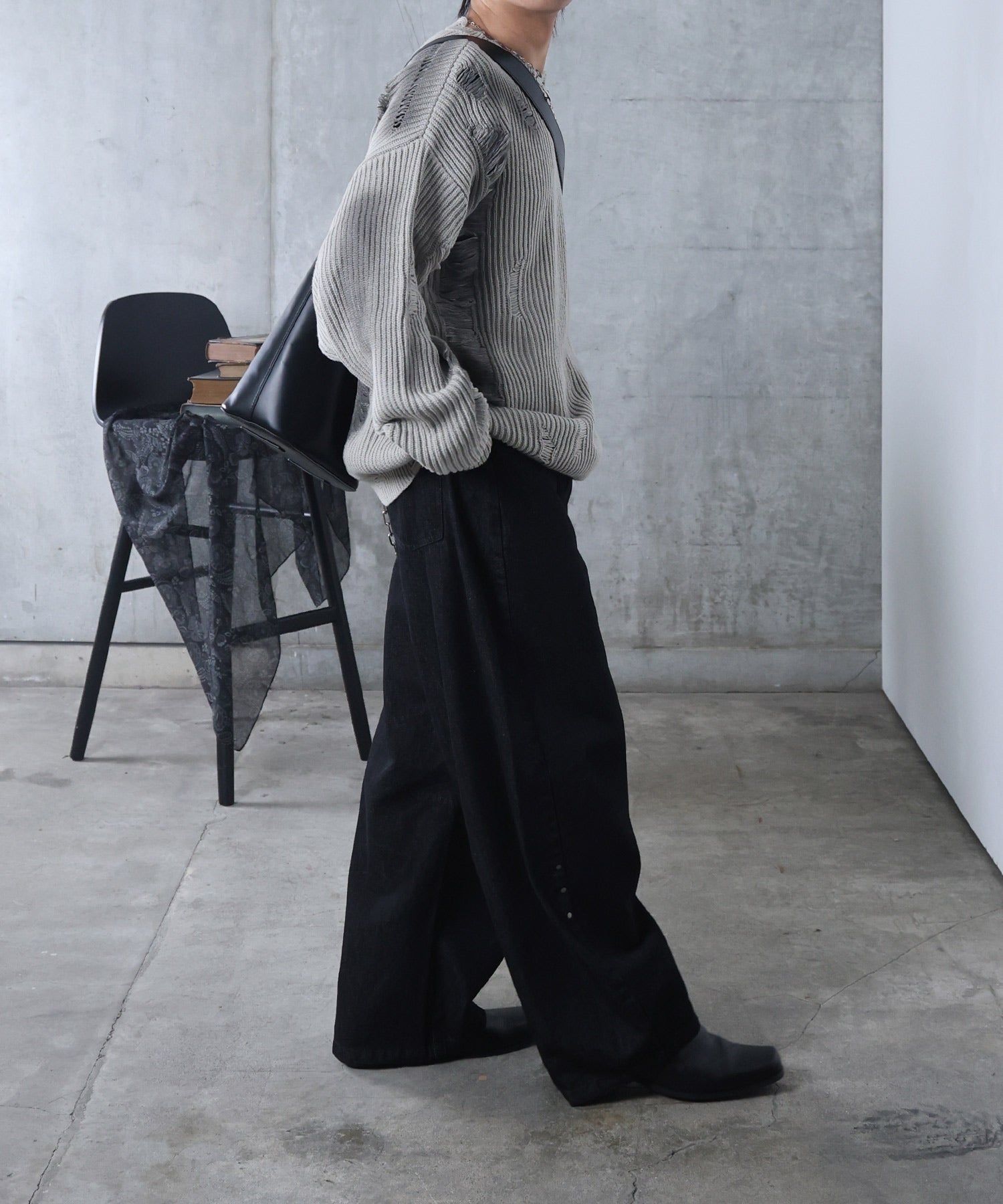 ダメージ スプレー加工 ニット プルオーバー