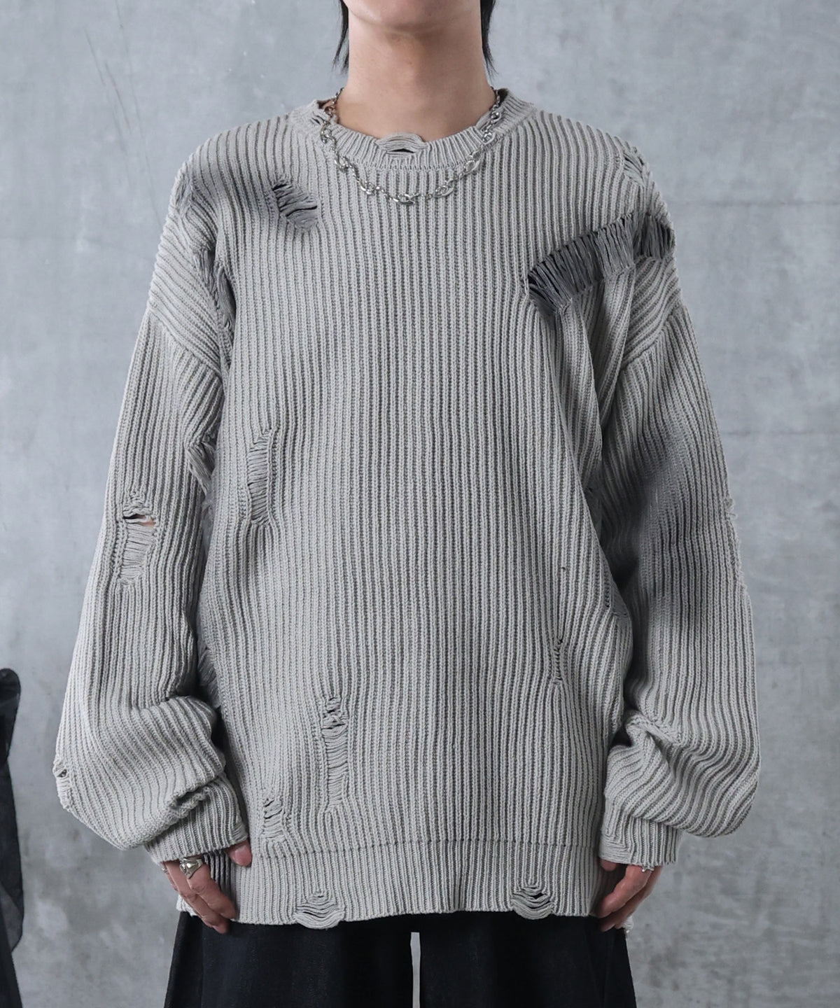 ダメージ スプレー加工 ニット プルオーバー