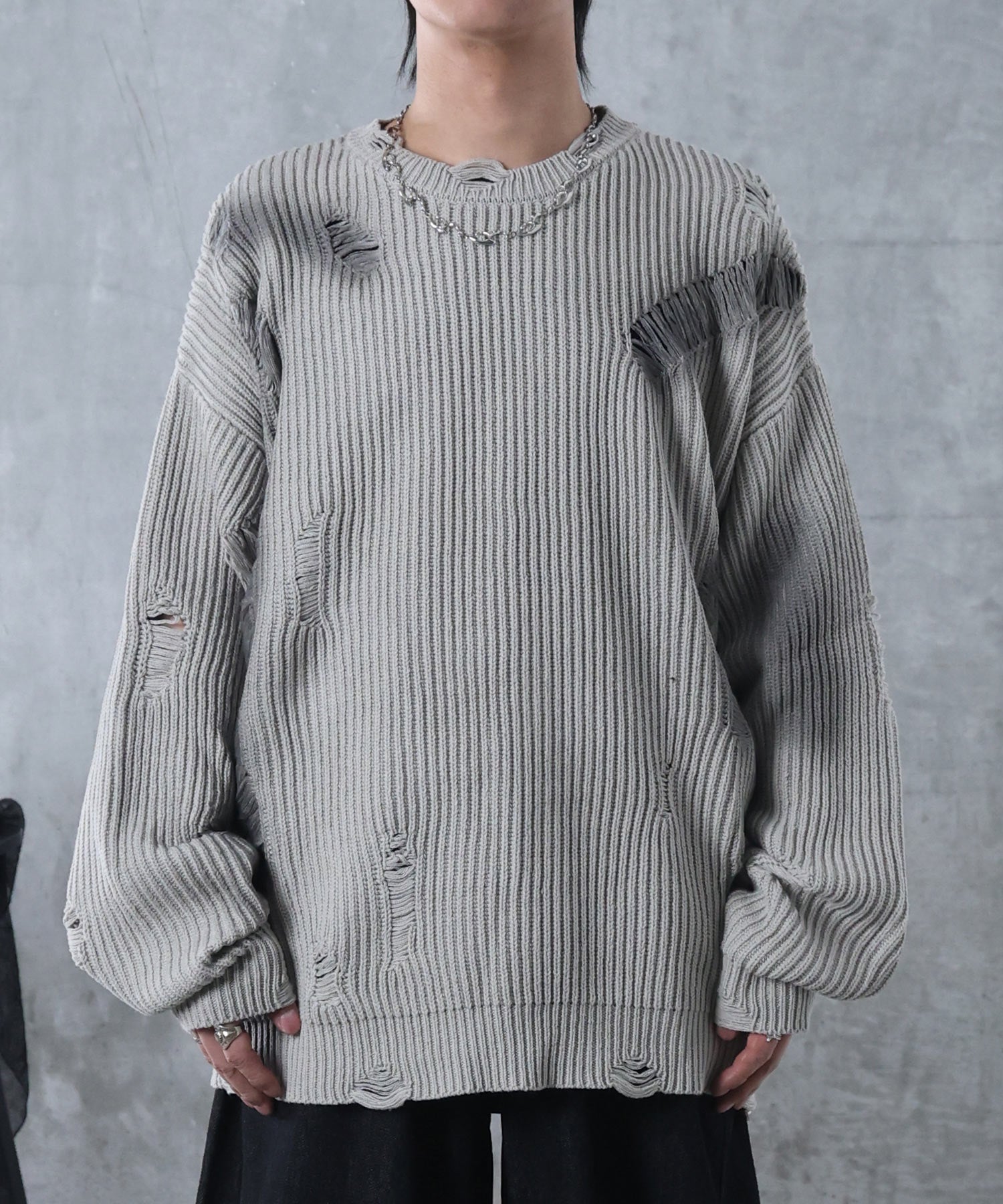 ダメージ スプレー加工 ニット プルオーバー