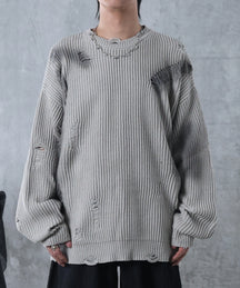 ダメージ スプレー加工 ニット プルオーバー
