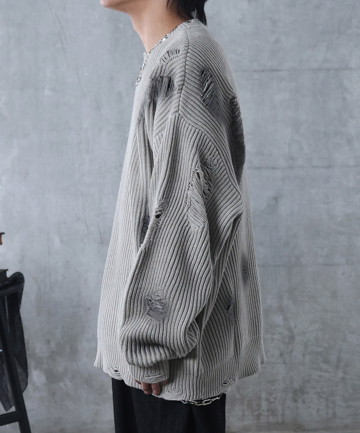 ダメージ スプレー加工 ニット プルオーバー