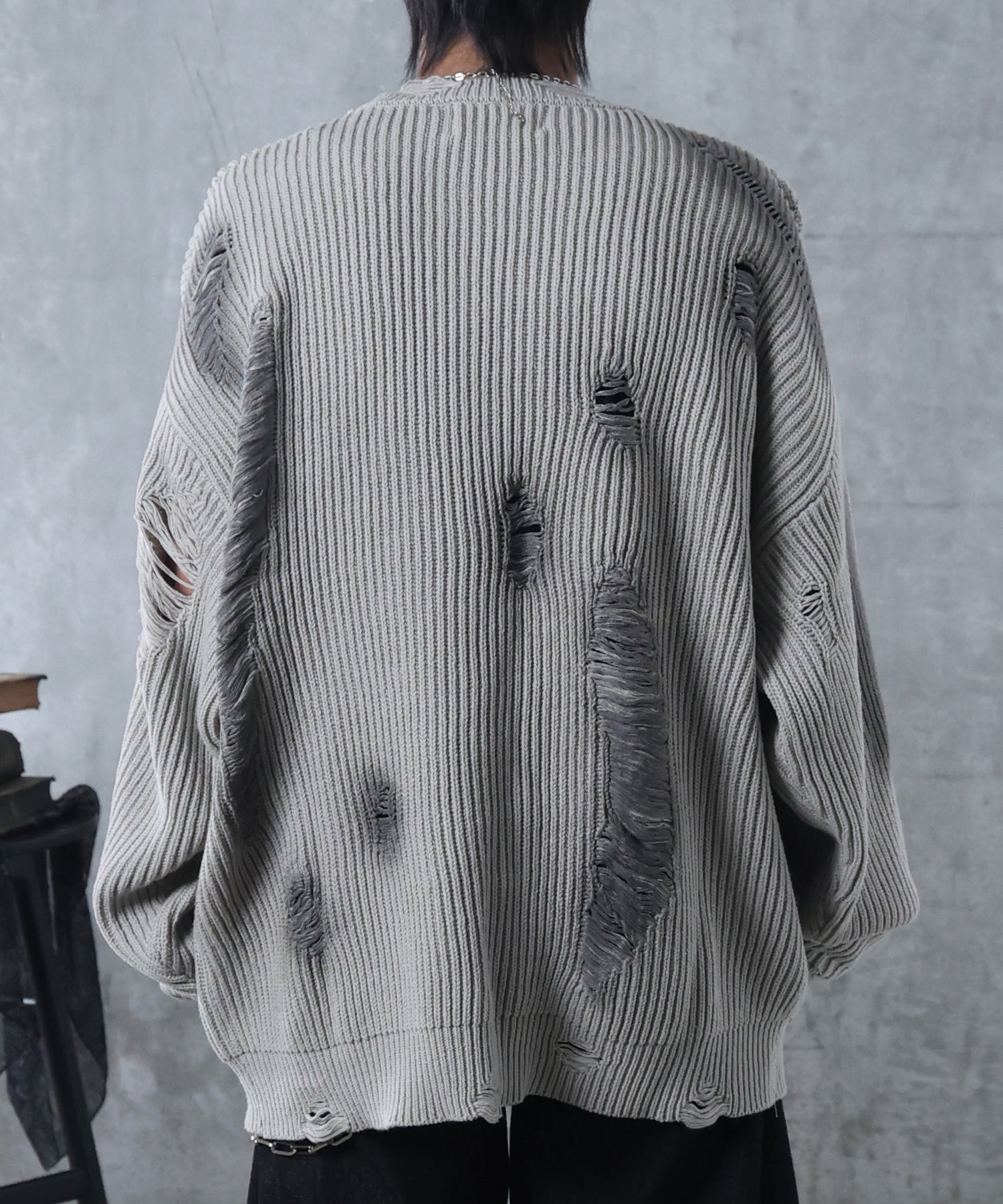 ダメージ スプレー加工 ニット プルオーバー