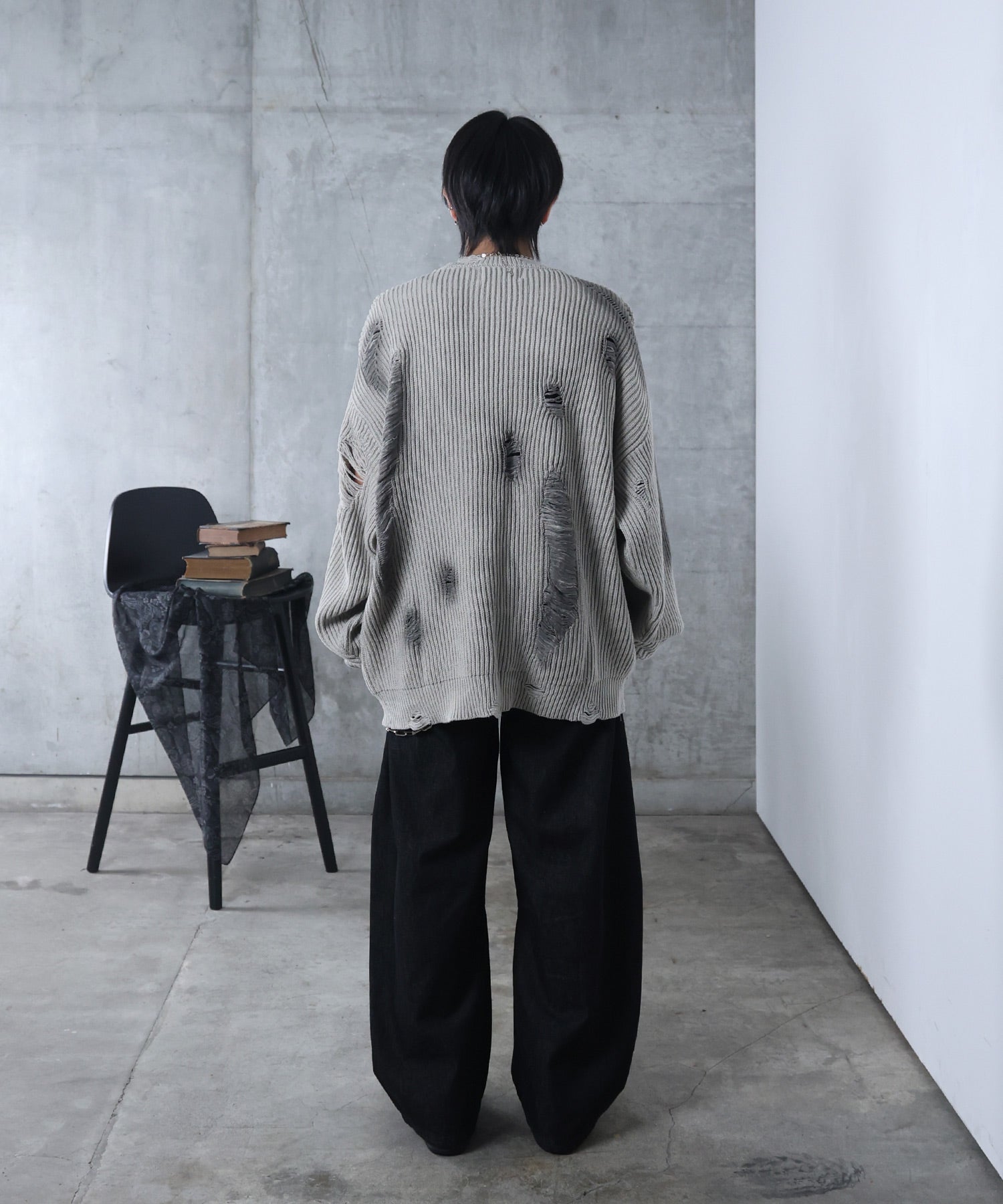 ダメージ スプレー加工 ニット プルオーバー