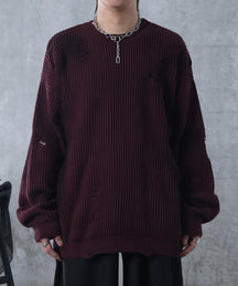 ダメージ スプレー加工 ニット プルオーバー