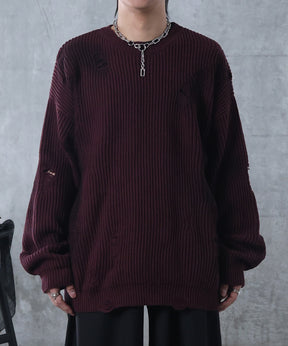 ダメージ スプレー加工 ニット プルオーバー