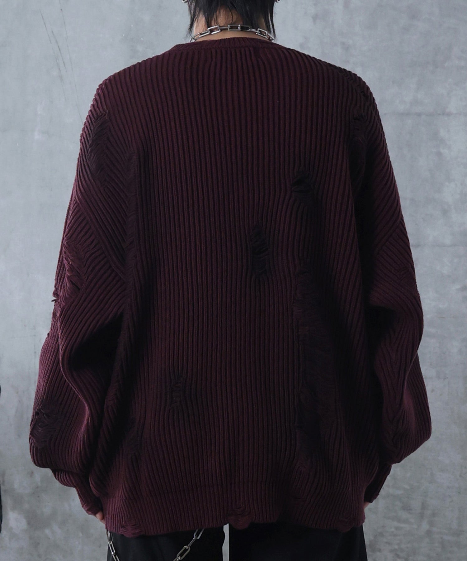 ダメージ スプレー加工 ニット プルオーバー