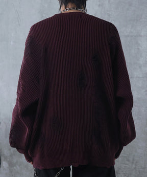 ダメージ スプレー加工 ニット プルオーバー