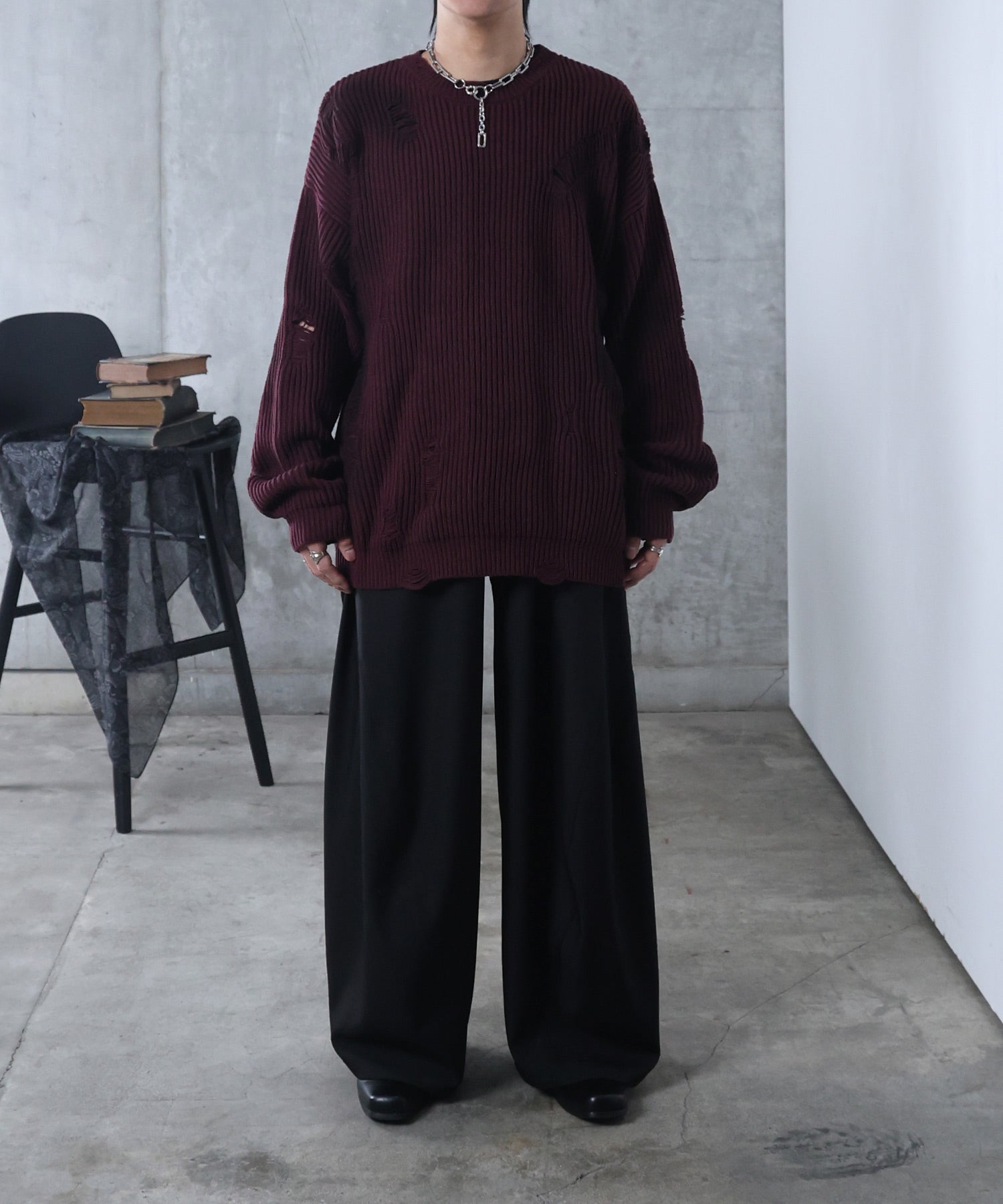 ダメージ スプレー加工 ニット プルオーバー