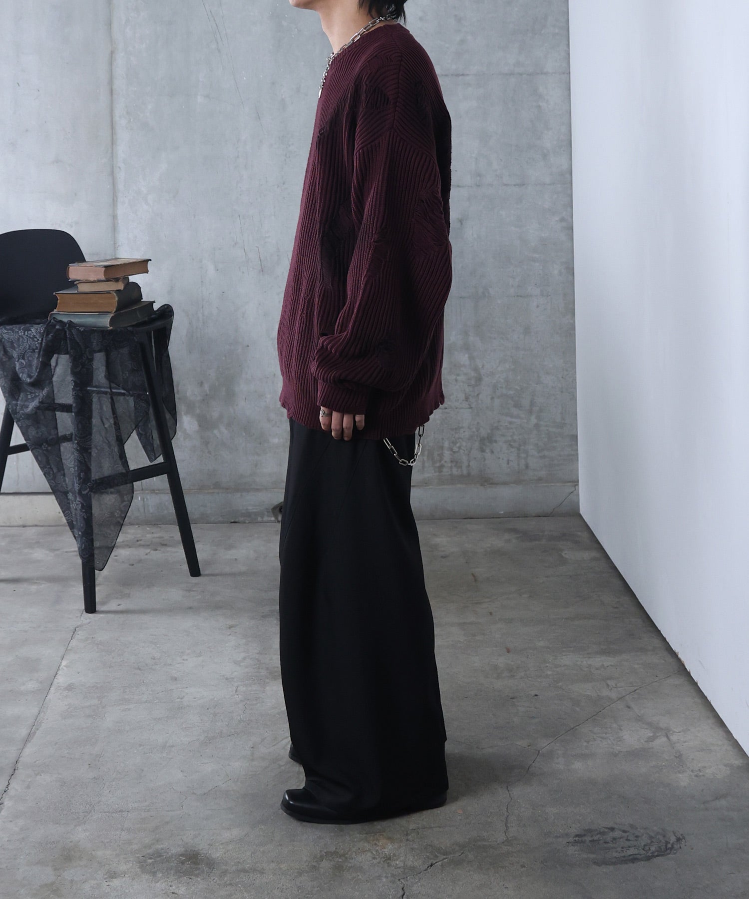 ダメージ スプレー加工 ニット プルオーバー