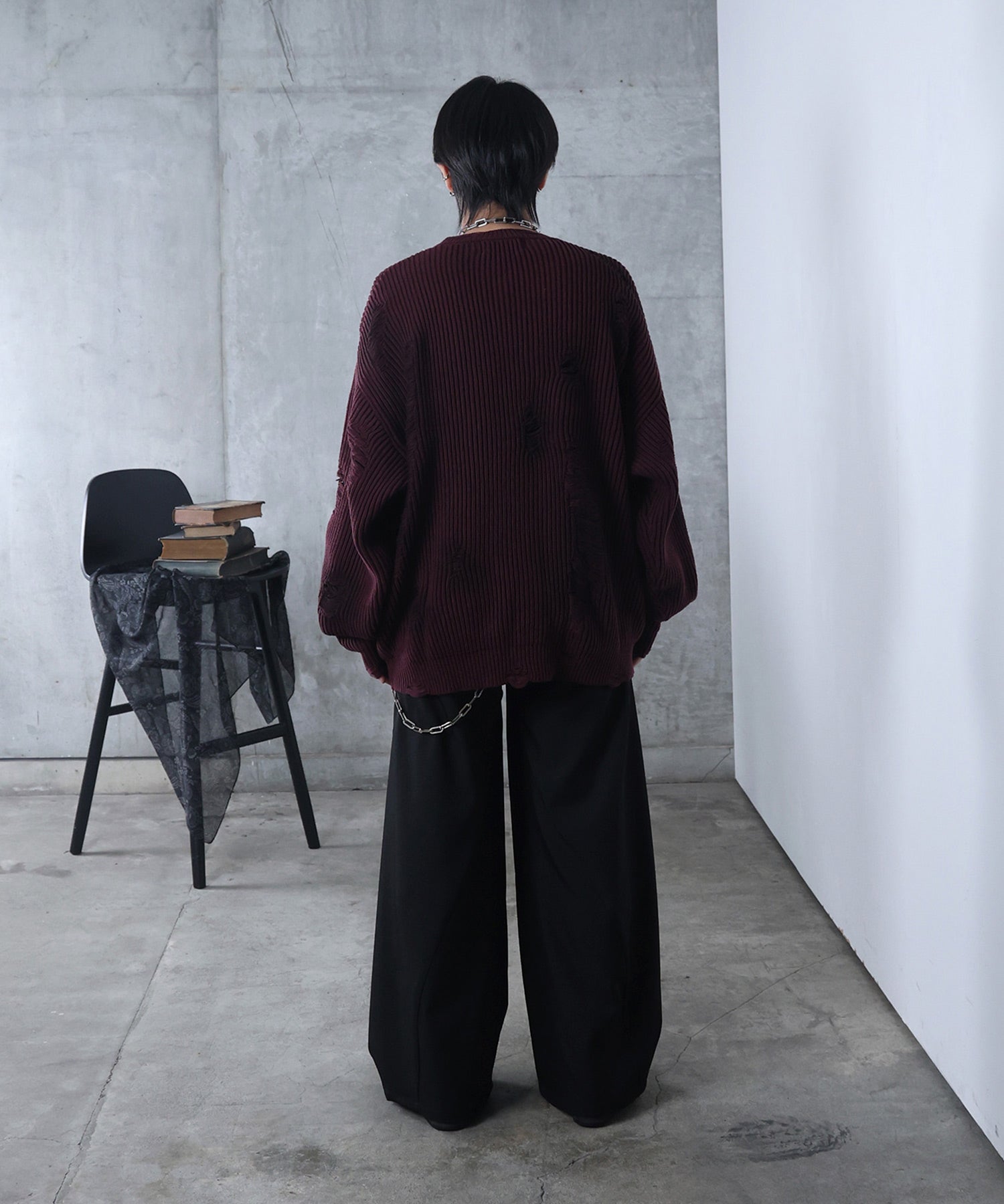 ダメージ スプレー加工 ニット プルオーバー